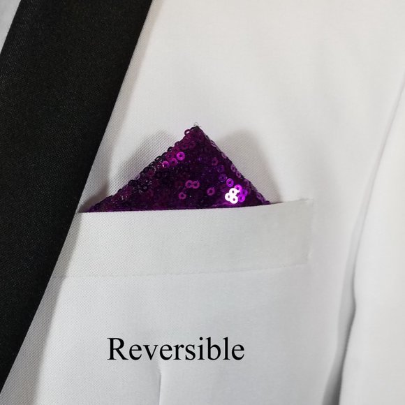 Men's Sequin Pre-Folded Pointed Pocket Square Insert - Purple - Picture 3 of 8